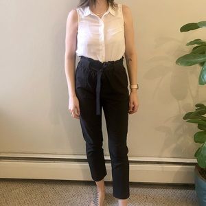 Black paper bag style pants